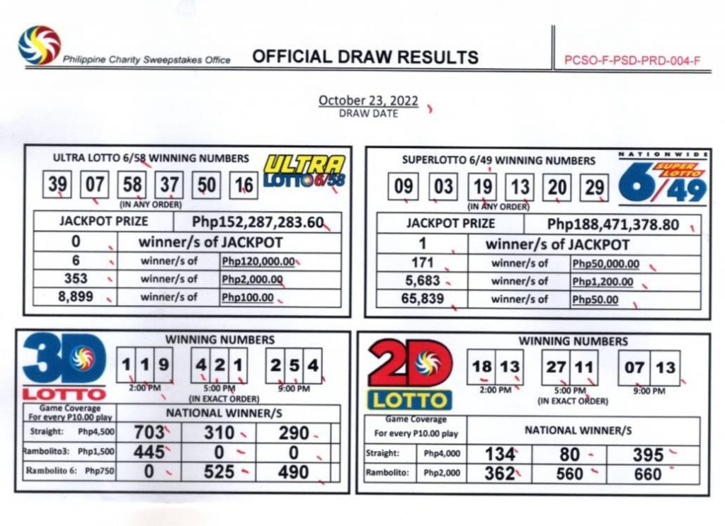 pcso offical draw results for ultra lotto 6/58 and super lotto 6/49