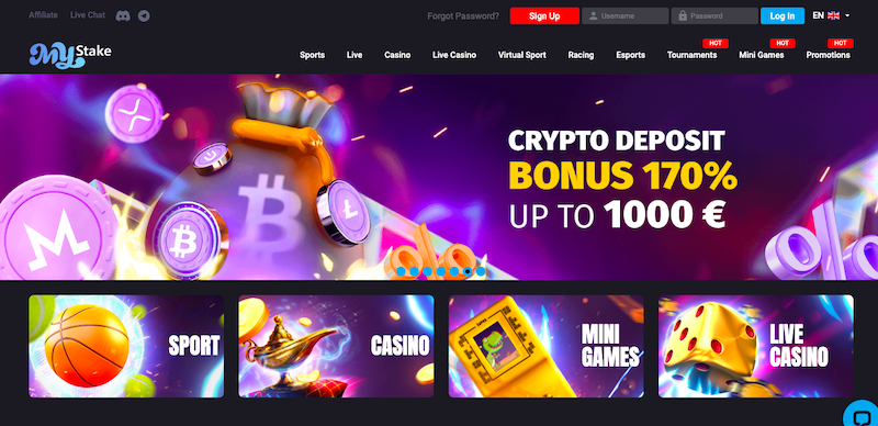 MyStake online casino game website screengrab