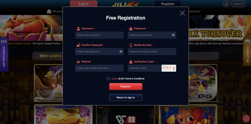 Jiliko online casino Philippines free registration page