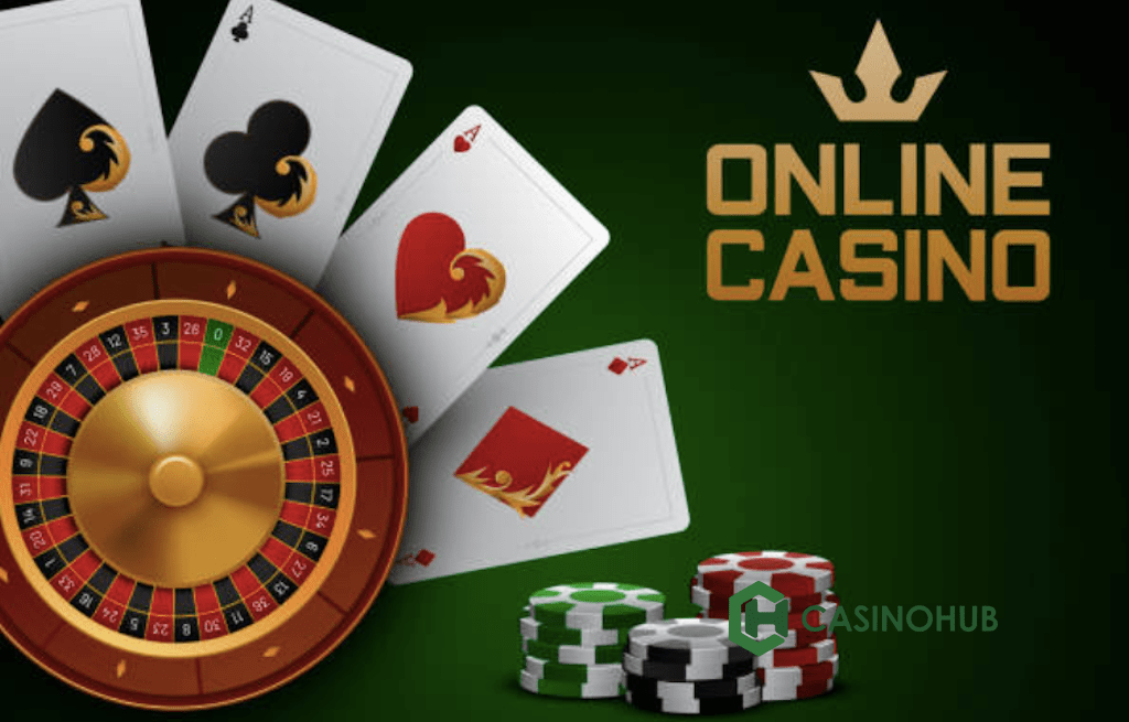 Online casino roulette playing cards and poker chips